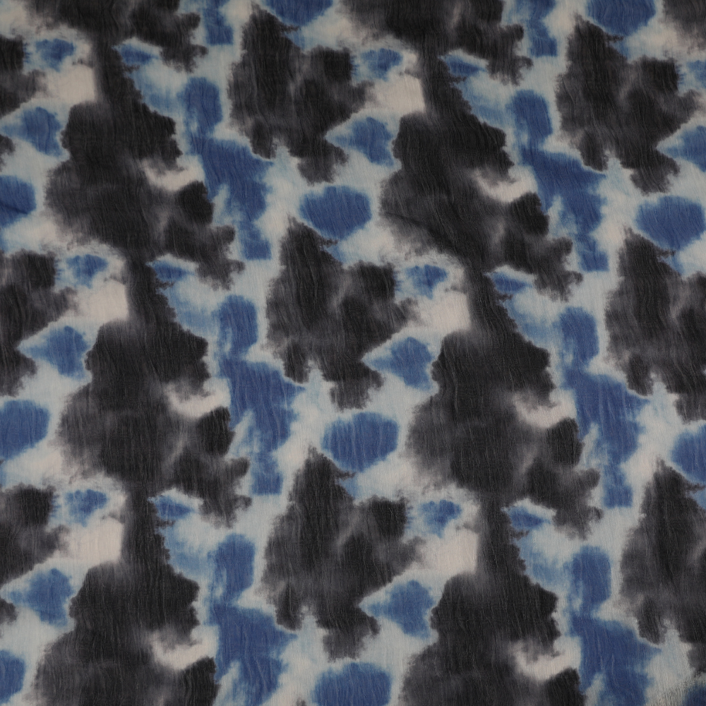 Abstract Printed Organza - Blue and Black