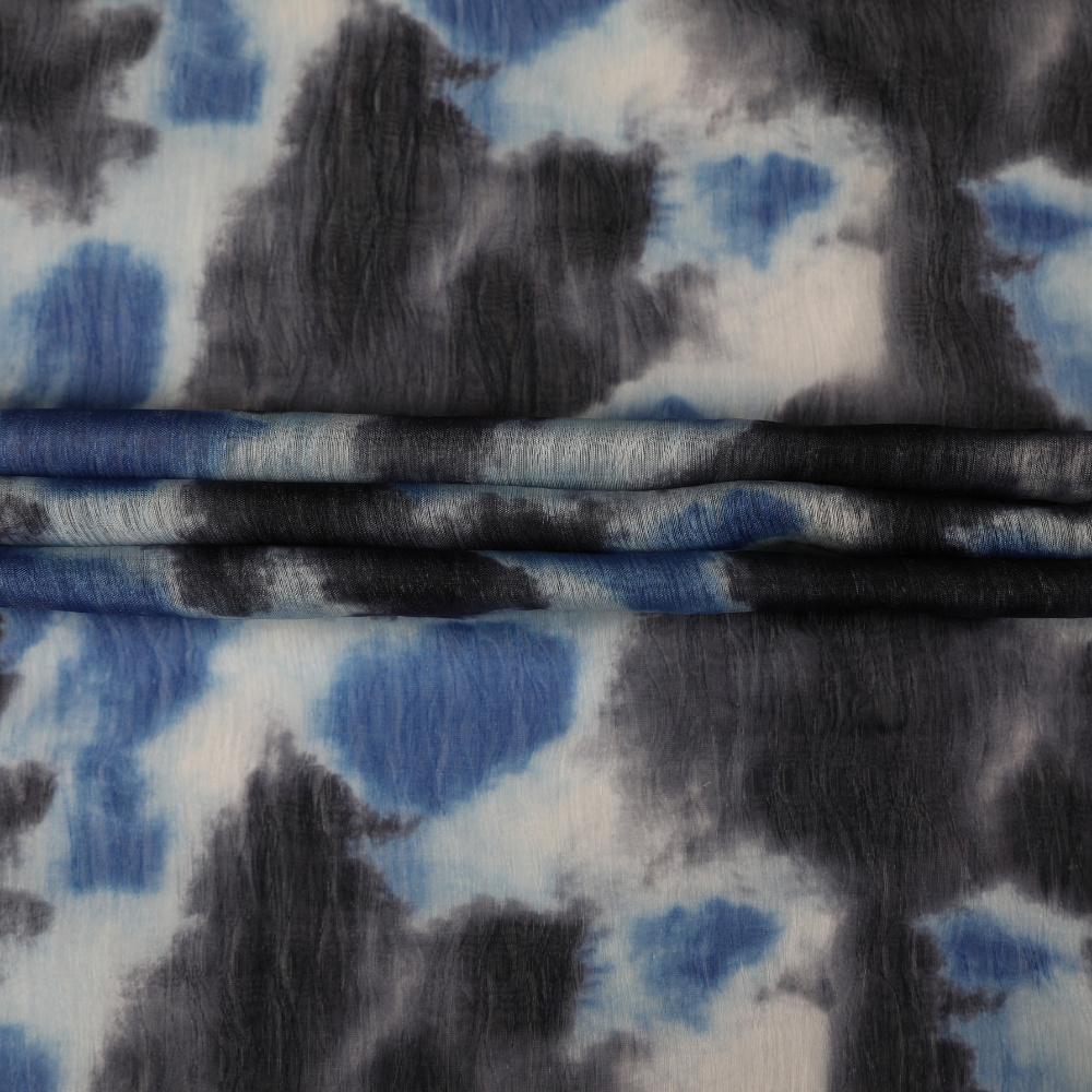 Abstract Printed Organza - Blue and Black