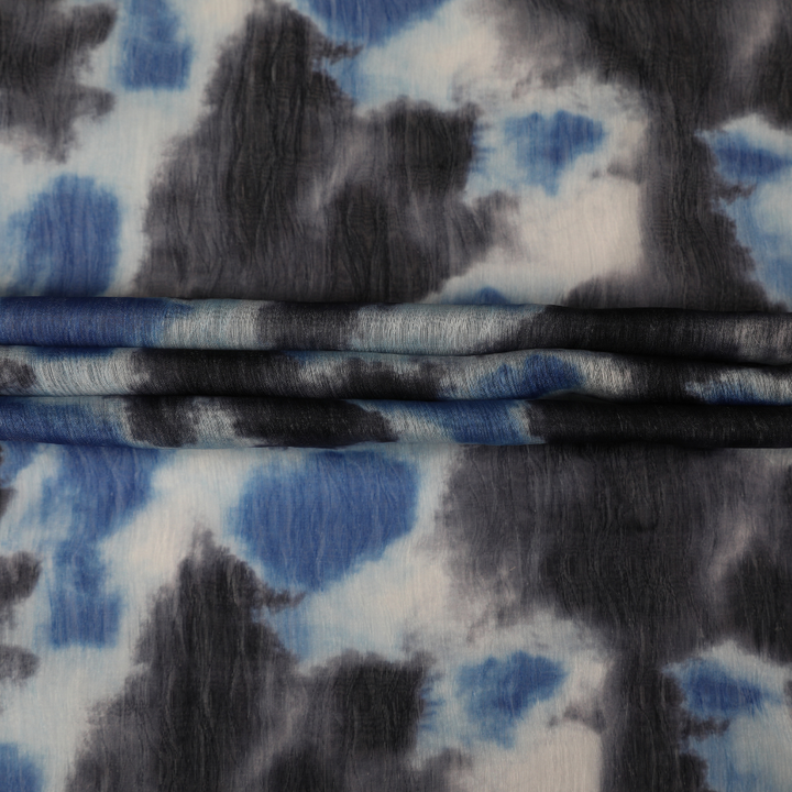 Abstract Printed Organza - Blue and Black