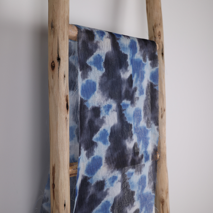 Abstract Printed Organza - Blue and Black