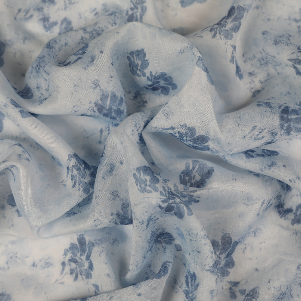 Floral Printed Organza - Blue