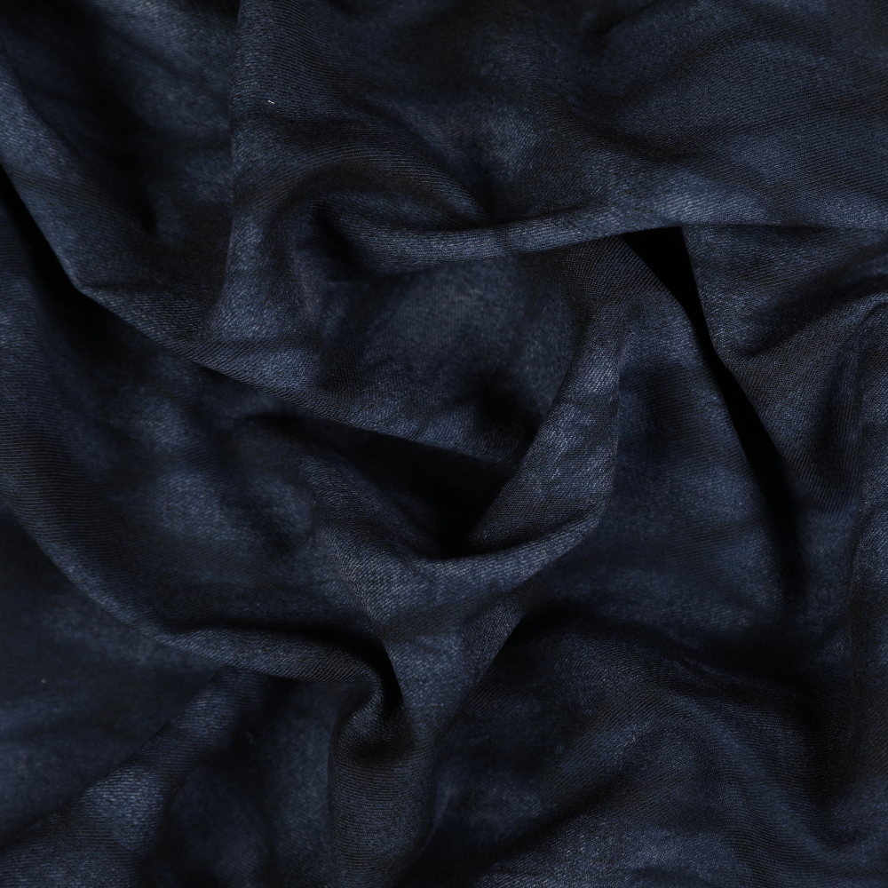 Abstract Printed Cotton Denim with Spandex - Navy