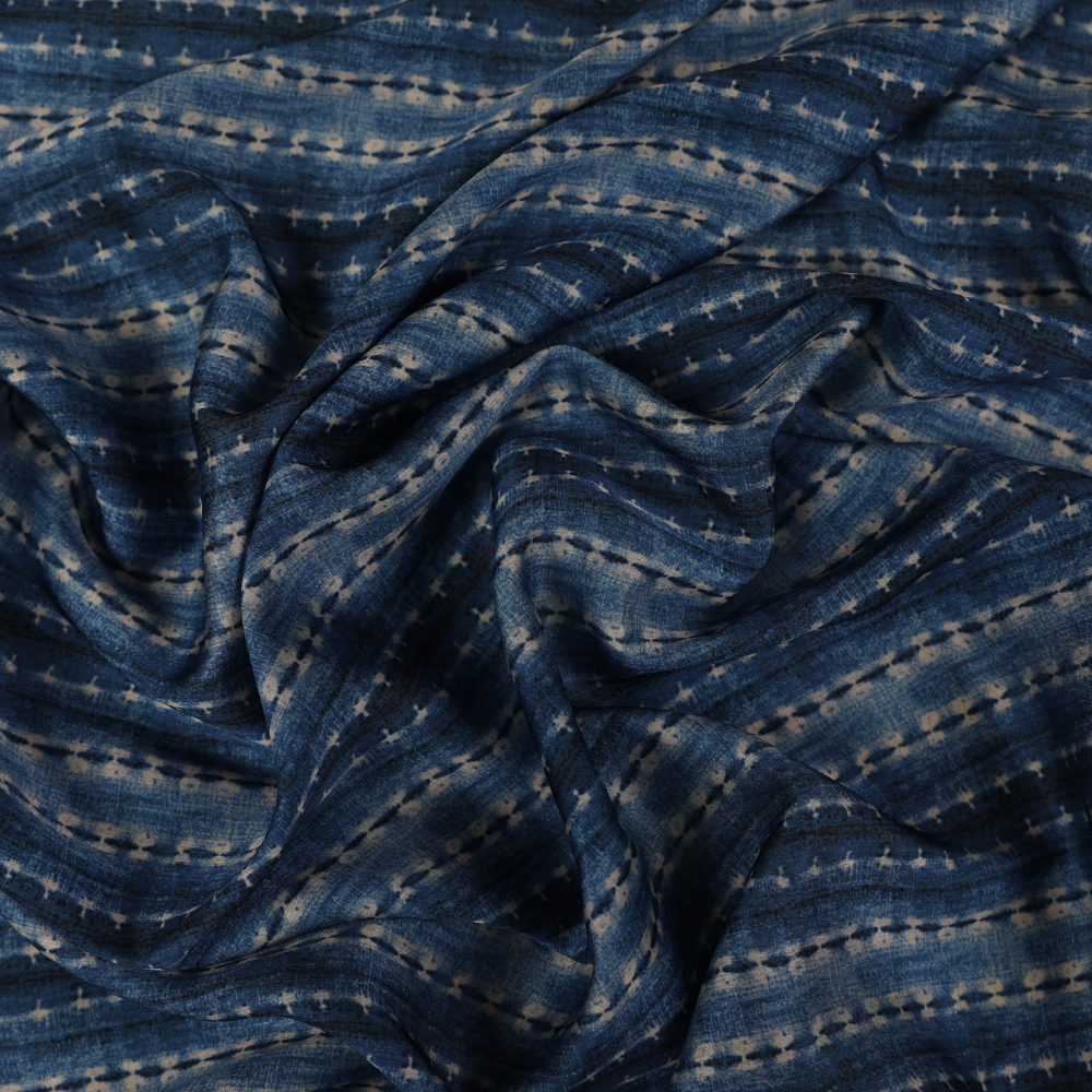 Floral Printed Linen and Viscose - Blue