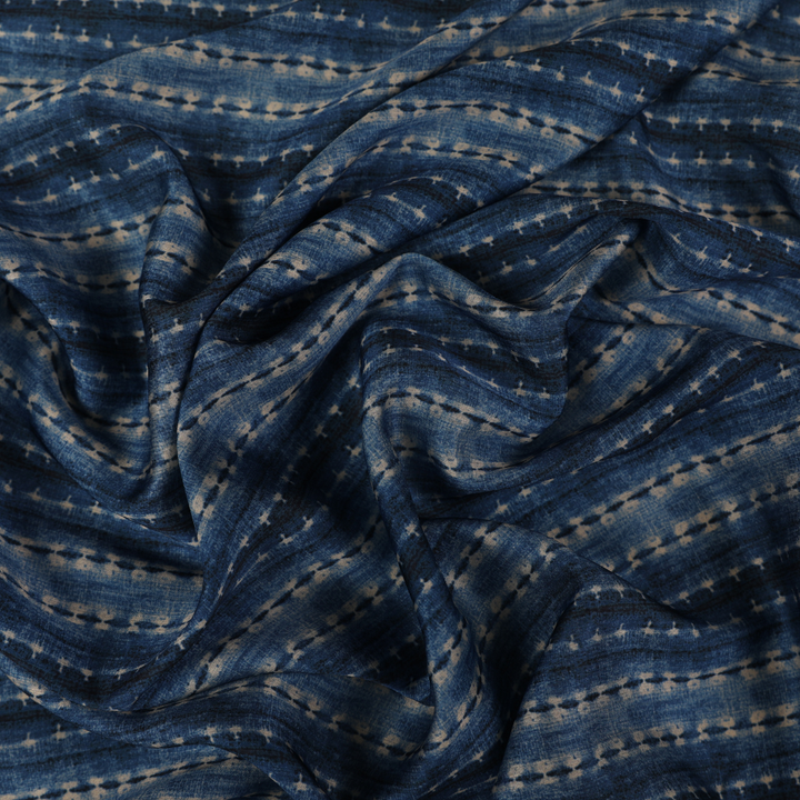 Floral Printed Linen and Viscose - Blue