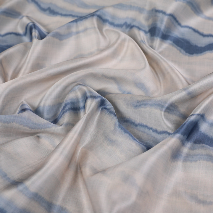 Abstract Lines Printed Satin - Blue and White