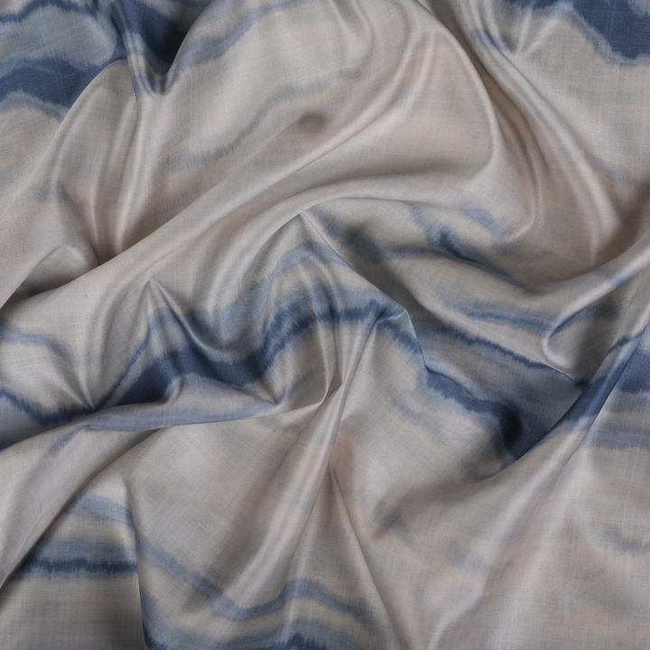 Abstract Lines Printed Satin - Blue and White