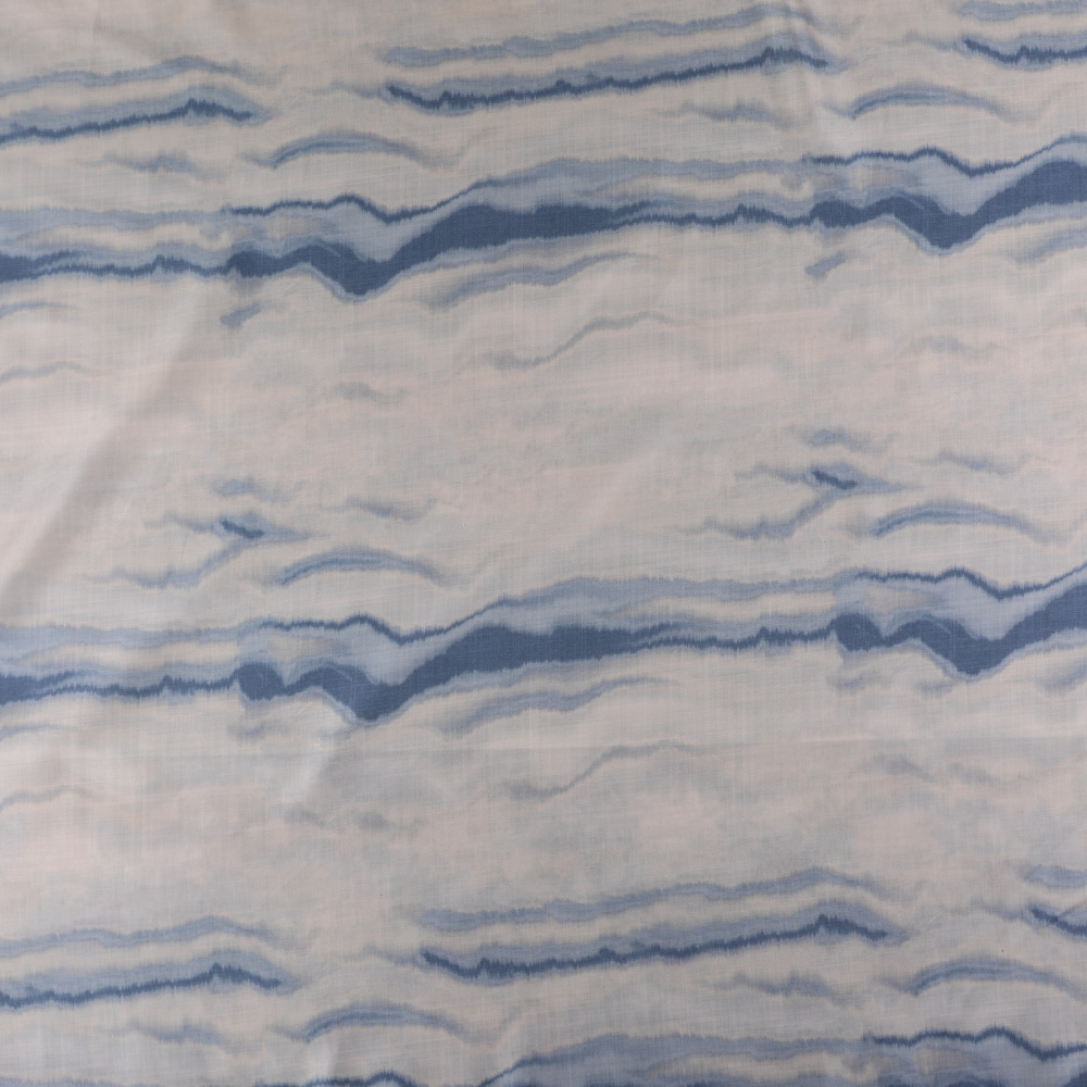Abstract Lines Printed Satin - Blue and White
