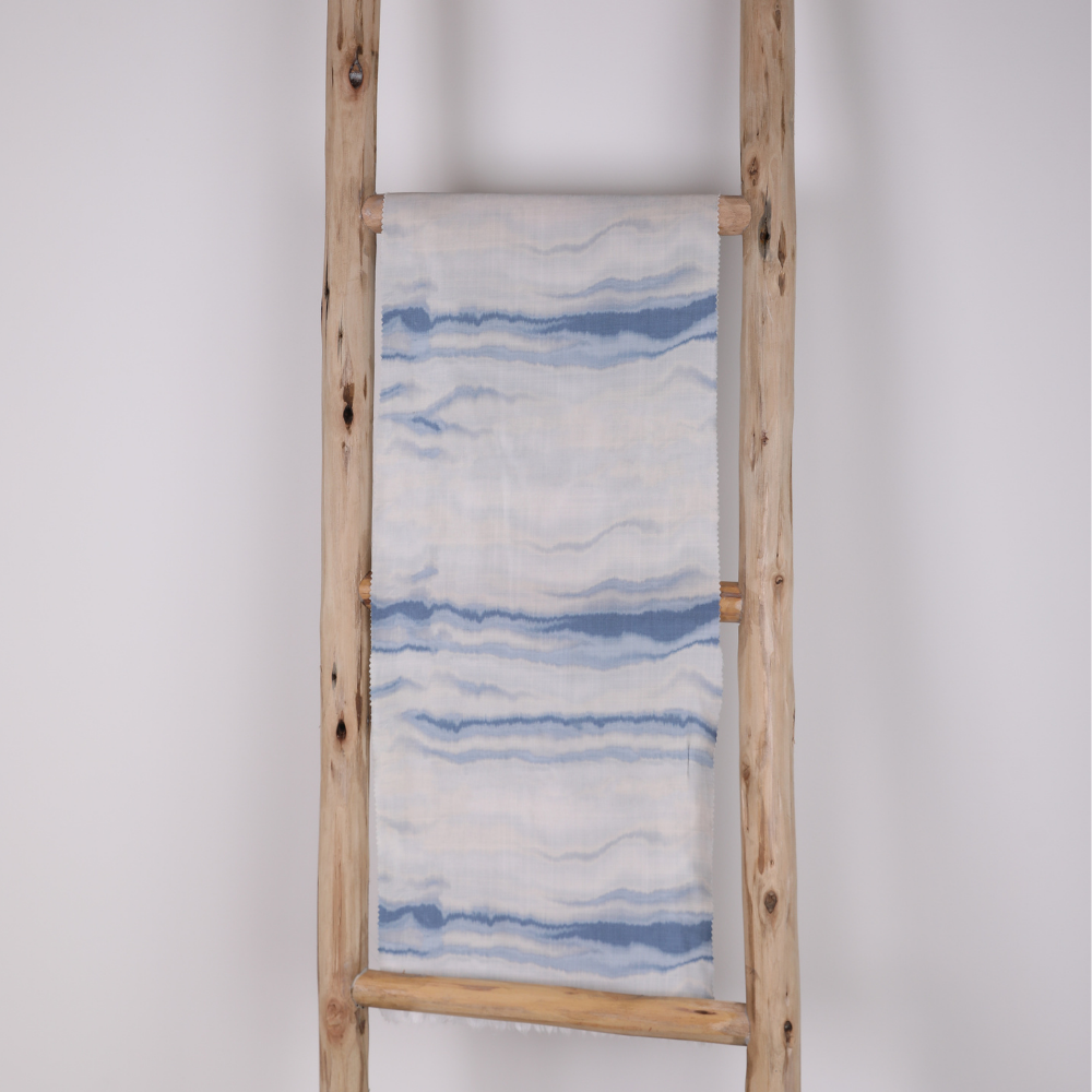 Abstract Lines Printed Satin - Blue and White