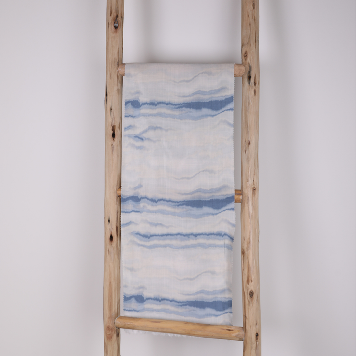 Abstract Lines Printed Satin - Blue and White