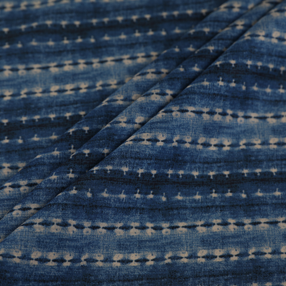 Floral Printed Linen and Viscose - Blue