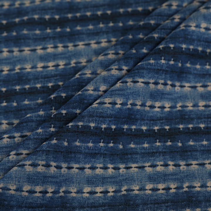 Floral Printed Linen and Viscose - Blue